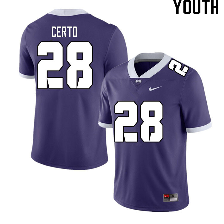 Youth #28 Derek Certo TCU Horned Frogs College Football Jerseys Sale-Purple